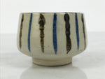 Japanese Ceramic Yunomi Teacup Vtg Pottery Sencha Beige Black Blue Stripe TC626