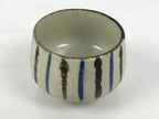 Japanese Ceramic Yunomi Teacup Vtg Pottery Sencha Beige Black Blue Stripe TC626