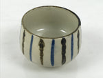 Japanese Ceramic Yunomi Teacup Vtg Pottery Sencha Beige Black Blue Stripe TC626