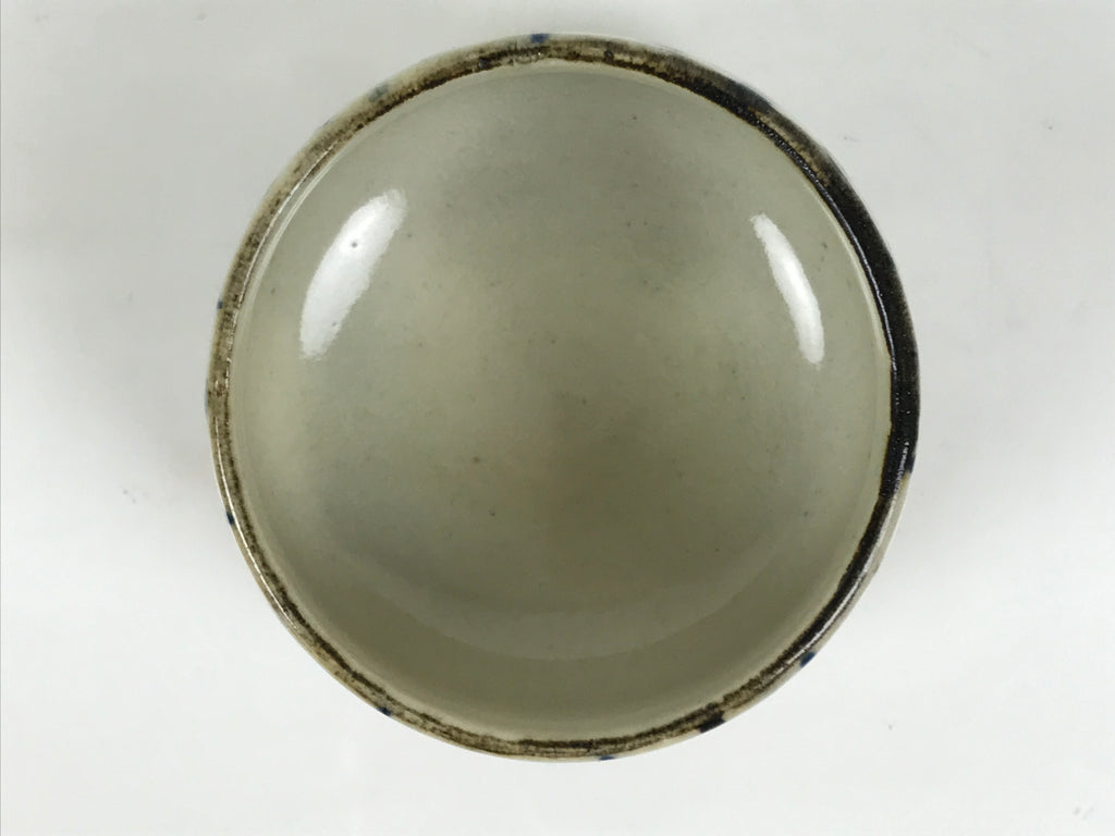 Japanese Ceramic Yunomi Teacup Vtg Pottery Sencha Beige Black Blue Stripe TC626