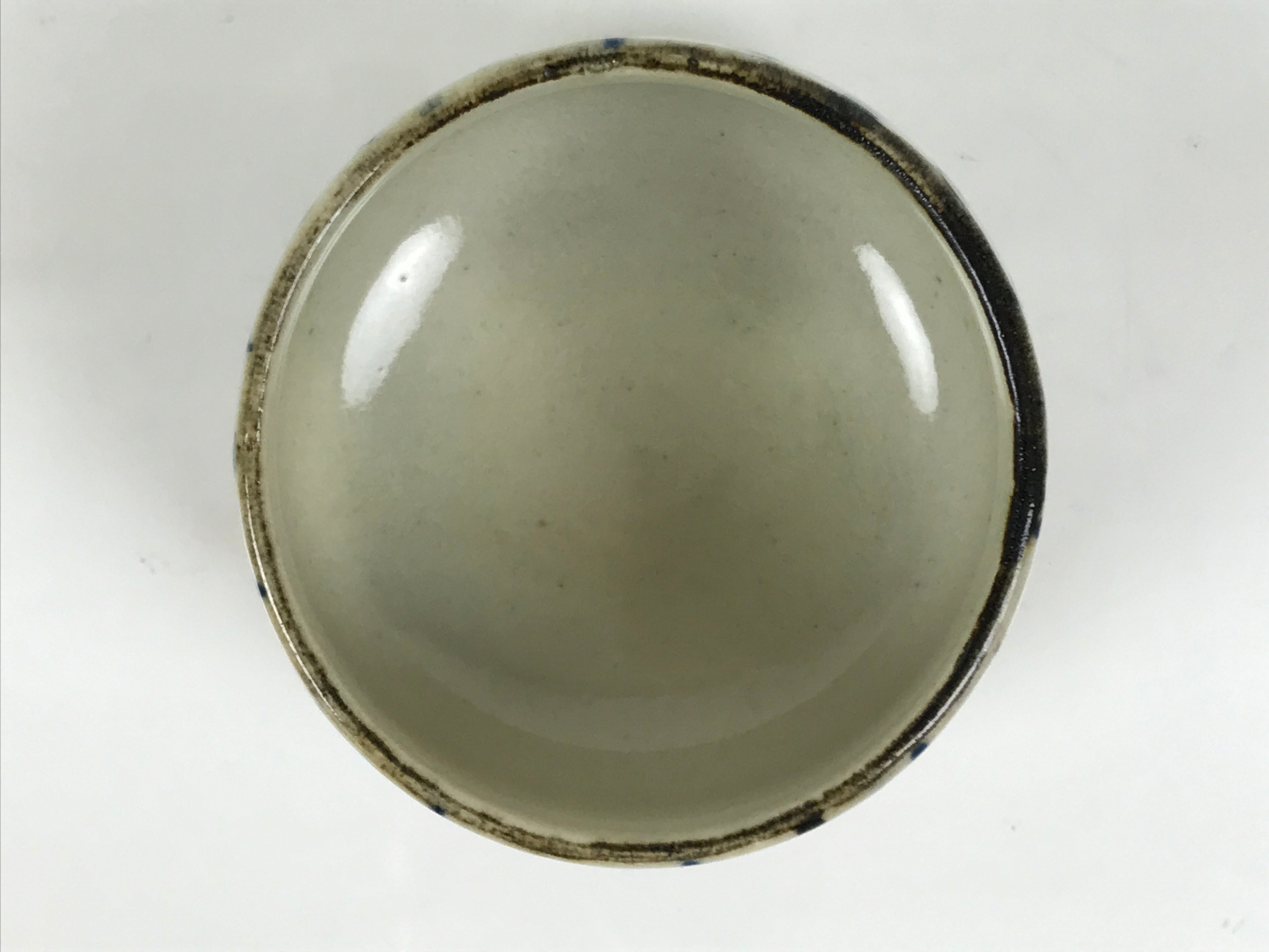 Japanese Ceramic Yunomi Teacup Vtg Pottery Sencha Beige Black Blue Stripe TC626