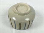 Japanese Ceramic Yunomi Teacup Vtg Pottery Sencha Beige Black Blue Stripe TC626