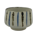 Japanese Ceramic Yunomi Teacup Vtg Pottery Sencha Beige Black Blue Stripe TC626