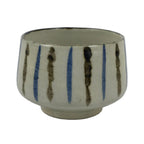 Japanese Ceramic Yunomi Teacup Vtg Pottery Sencha Beige Black Blue Stripe TC626