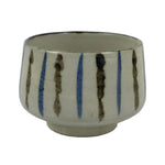 Japanese Ceramic Yunomi Teacup Vtg Pottery Sencha Beige Black Blue Stripe TC626