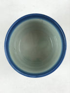 Japanese Ceramic Yunomi Teacup Vtg Pottery Simple Floral Design Blue TC356