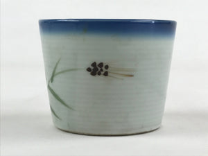 Japanese Ceramic Yunomi Teacup Vtg Pottery Simple Floral Design Blue TC356