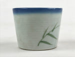 Japanese Ceramic Yunomi Teacup Vtg Pottery Simple Floral Design Blue TC356