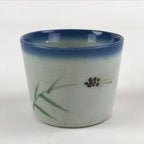 Japanese Ceramic Yunomi Teacup Vtg Pottery Simple Floral Design Blue TC356