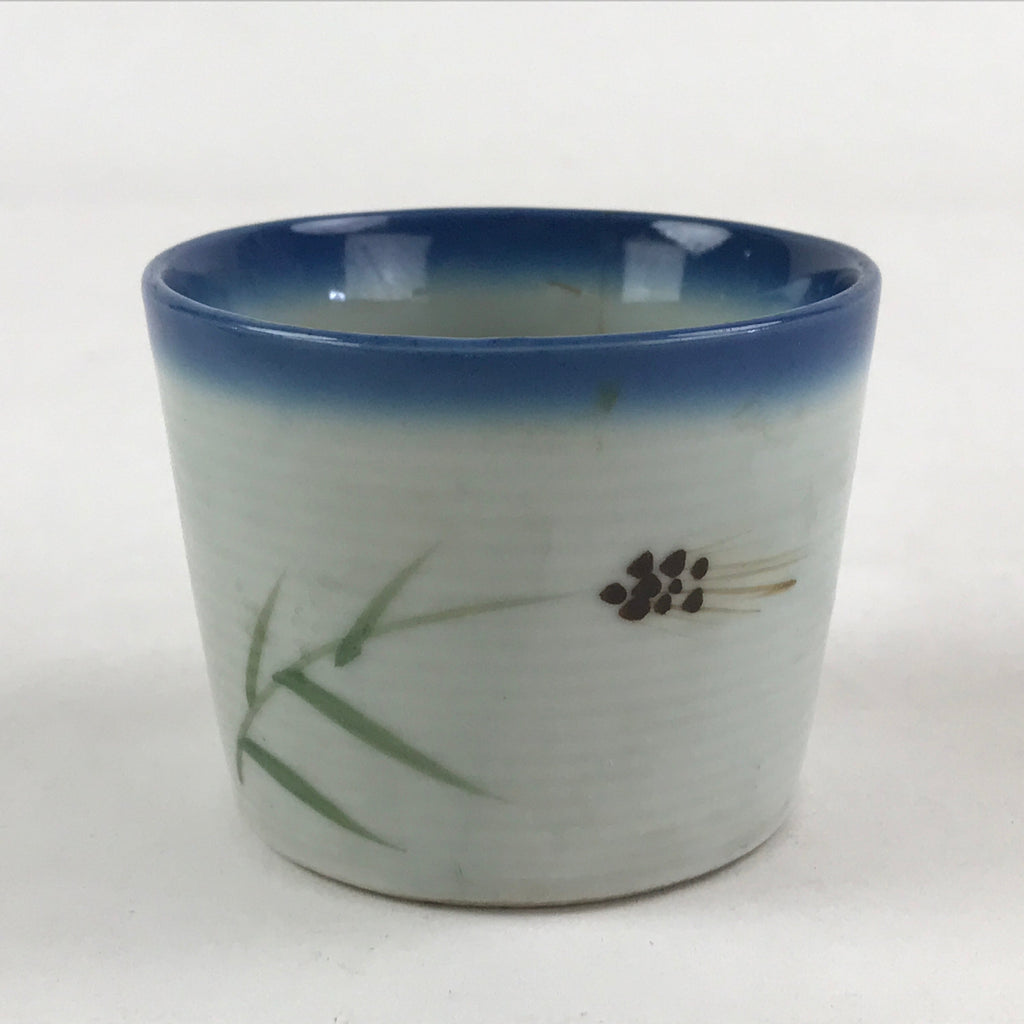 Japanese Ceramic Yunomi Teacup Vtg Pottery Simple Floral Design Blue TC356