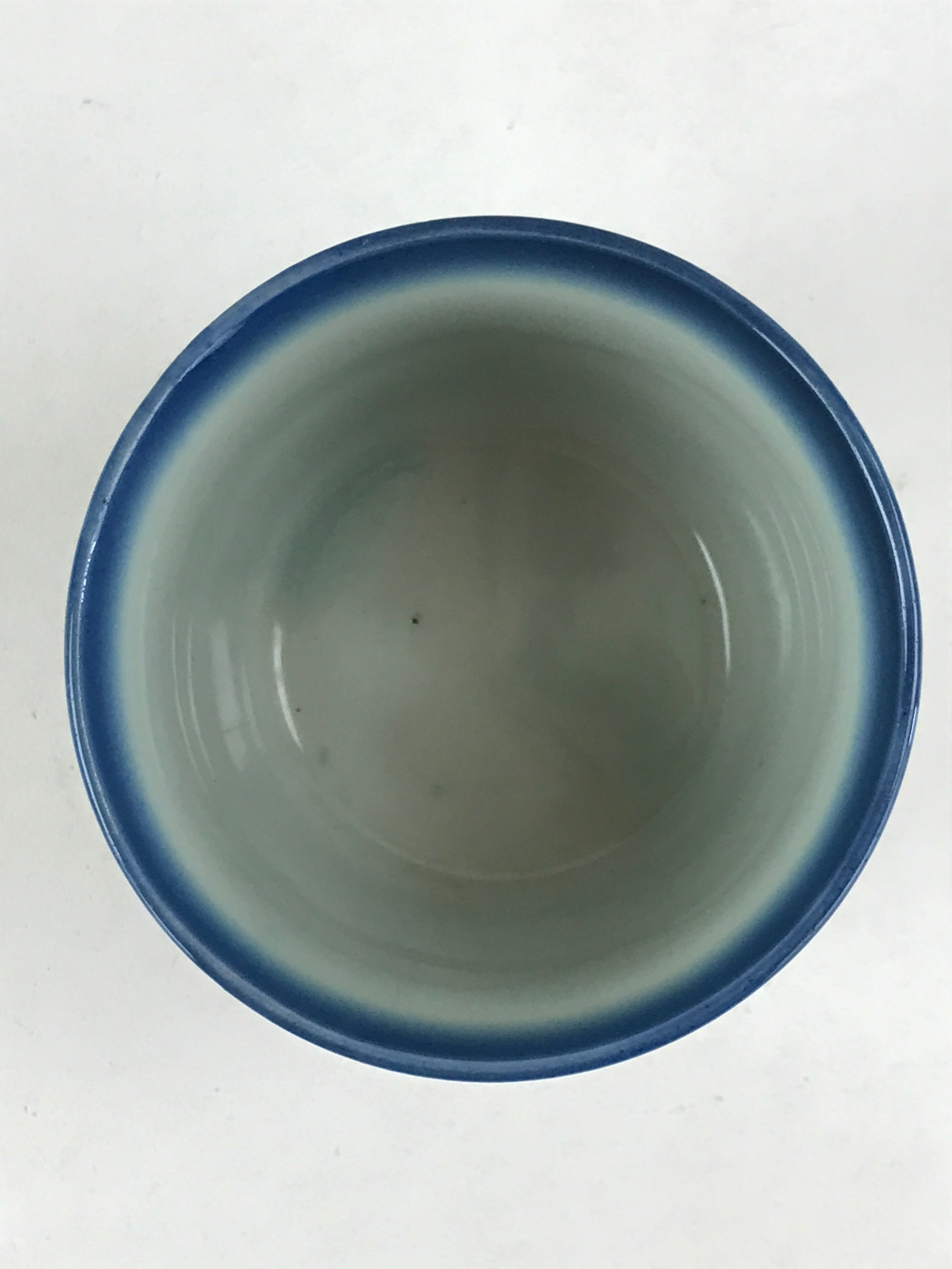 Japanese Ceramic Yunomi Teacup Vtg Pottery Simple Floral Design Blue TC357