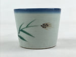 Japanese Ceramic Yunomi Teacup Vtg Pottery Simple Floral Design Blue TC357