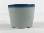 Japanese Ceramic Yunomi Teacup Vtg Pottery Simple Floral Design Blue TC357