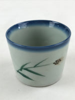 Japanese Ceramic Yunomi Teacup Vtg Pottery Simple Floral Design Blue TC357