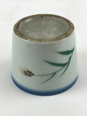 Japanese Ceramic Yunomi Teacup Vtg Pottery Simple Floral Design Blue TC357