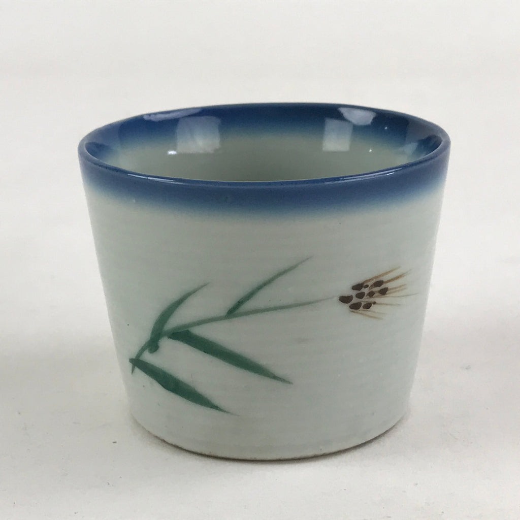 Japanese Ceramic Yunomi Teacup Vtg Pottery Simple Floral Design Blue TC357