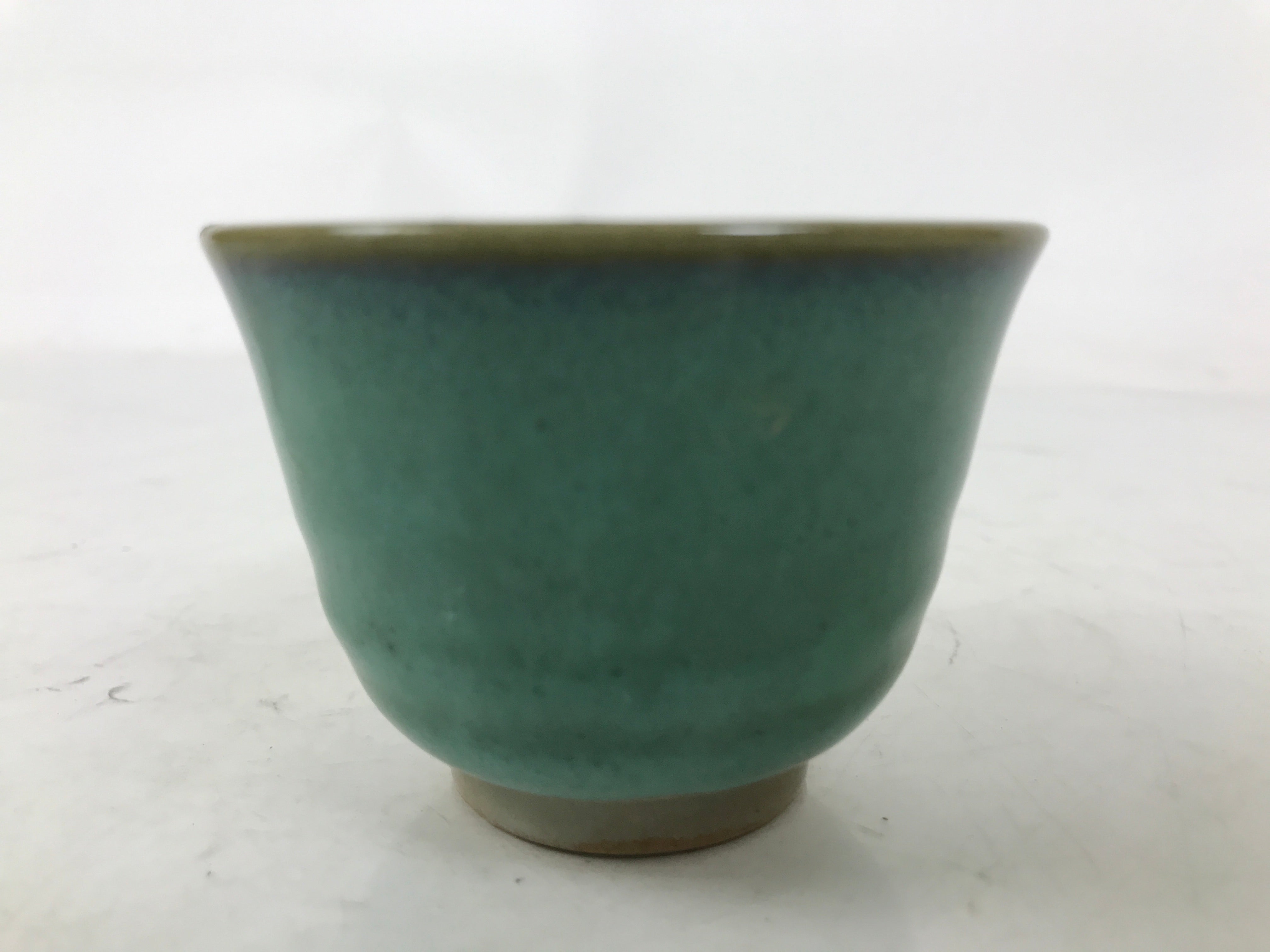 Japanese Ceramic Yunomi Teacup Vtg Pottery Teal Blue Taupe Yakimono Sencha TC597