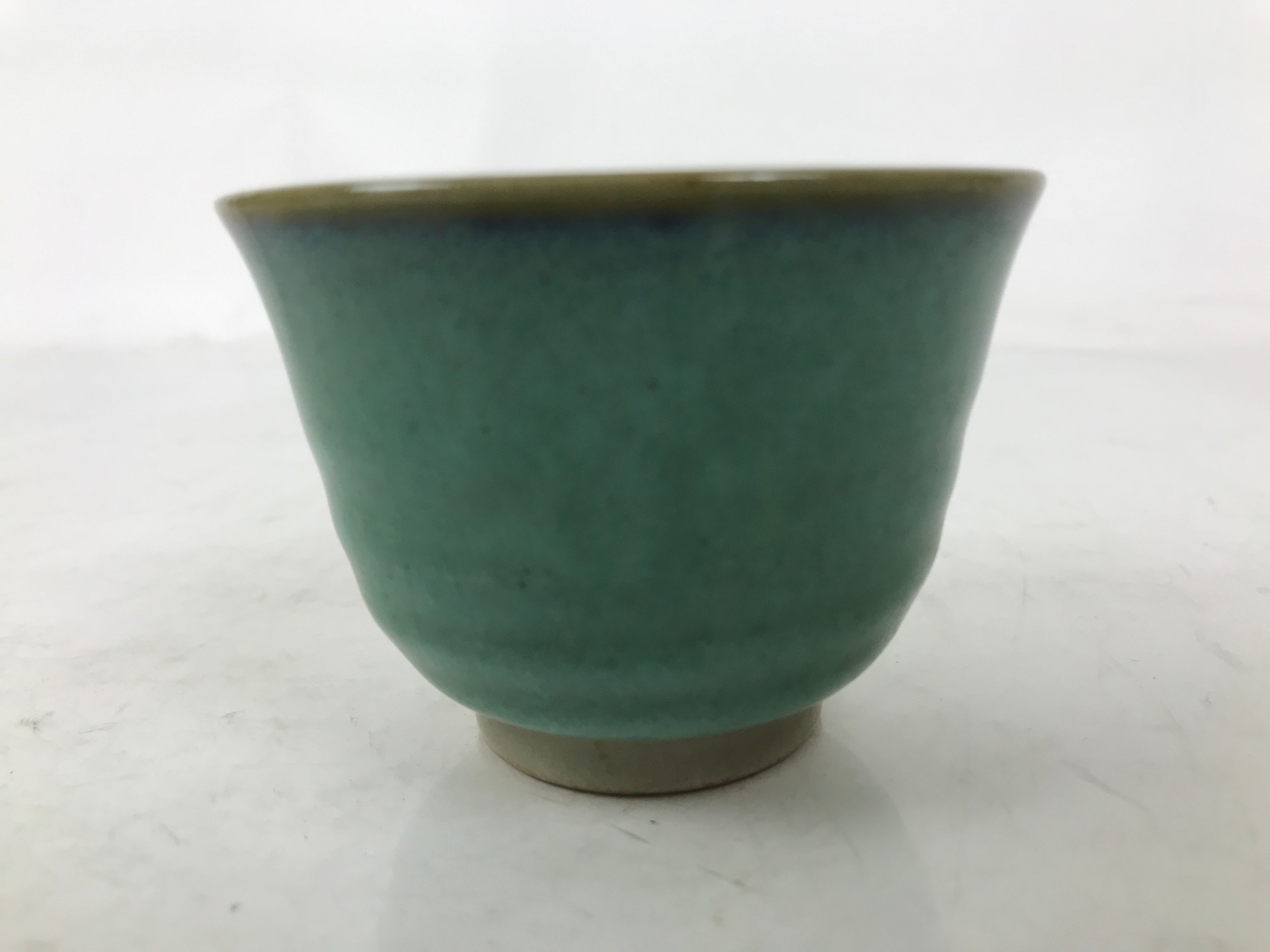 Japanese Ceramic Yunomi Teacup Vtg Pottery Teal Blue Taupe Yakimono Sencha TC597
