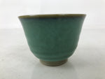 Japanese Ceramic Yunomi Teacup Vtg Pottery Teal Blue Taupe Yakimono Sencha TC597