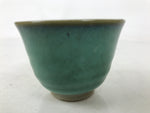 Japanese Ceramic Yunomi Teacup Vtg Pottery Teal Blue Taupe Yakimono Sencha TC597