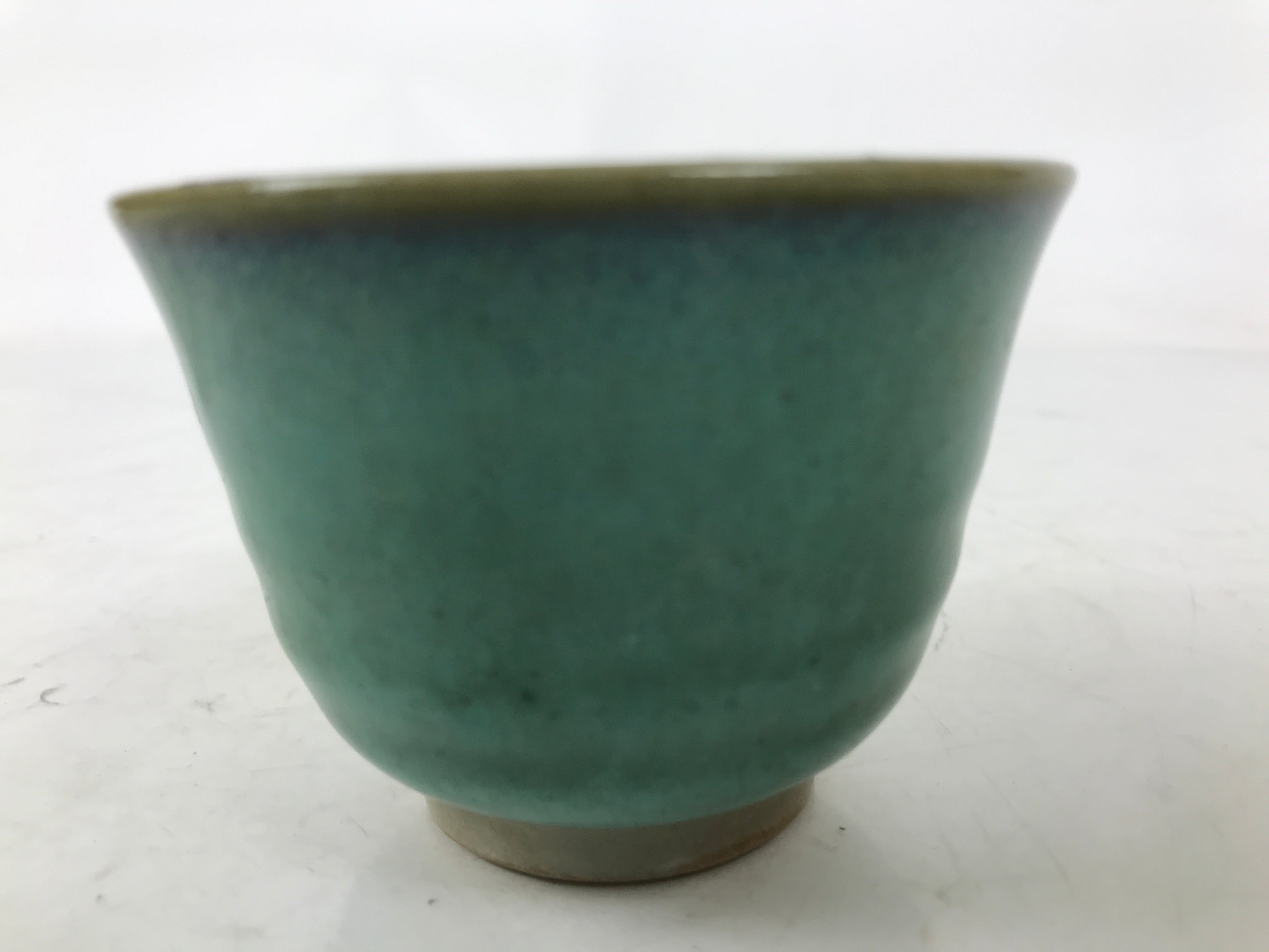 Japanese Ceramic Yunomi Teacup Vtg Pottery Teal Blue Taupe Yakimono Sencha TC597