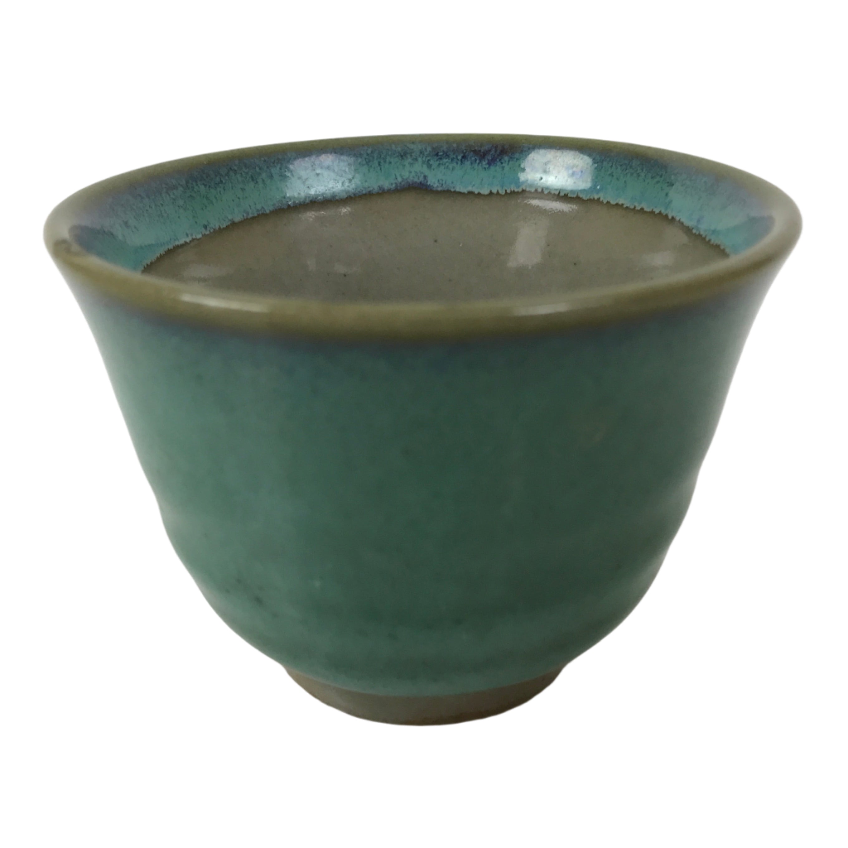 Japanese Ceramic Yunomi Teacup Vtg Pottery Teal Blue Taupe Yakimono Sencha TC597