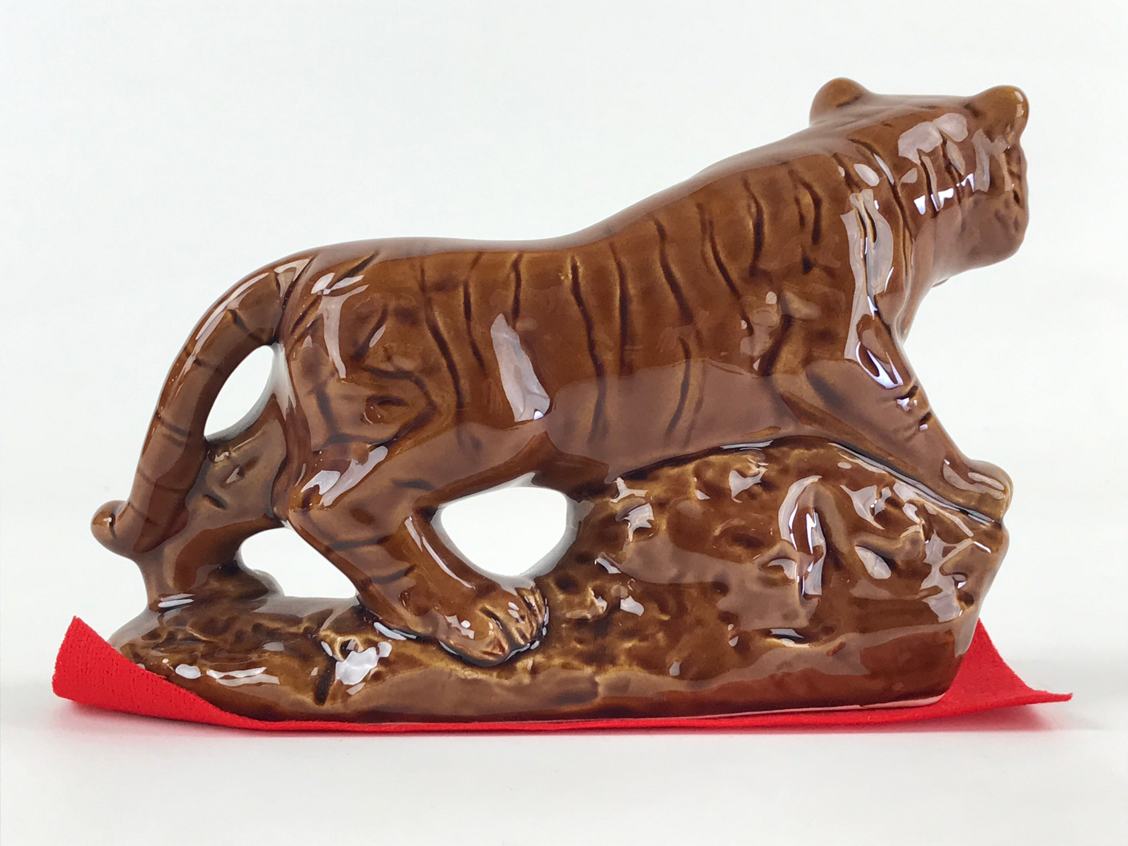 Japanese Ceramic Zodiac Decorative Figurine Vtg Tiger Brown Talisman Good Luck B