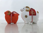 Japanese Ceramic Zodiac Sheep Figurine Set Vtg Hitsuji White Red Gold Boxed ST67