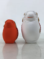 Japanese Ceramic Zodiac Sheep Figurine Set Vtg Hitsuji White Red Gold Boxed ST67