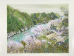 Japanese Cherry Blossom River Pastel Drawing Art Signed Yoshihiro Hagino FL314