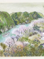Japanese Cherry Blossom River Pastel Drawing Art Signed Yoshihiro Hagino FL314