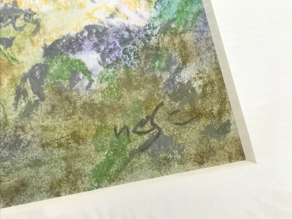 Japanese Cherry Blossom River Pastel Drawing Art Signed Yoshihiro Hagino FL314