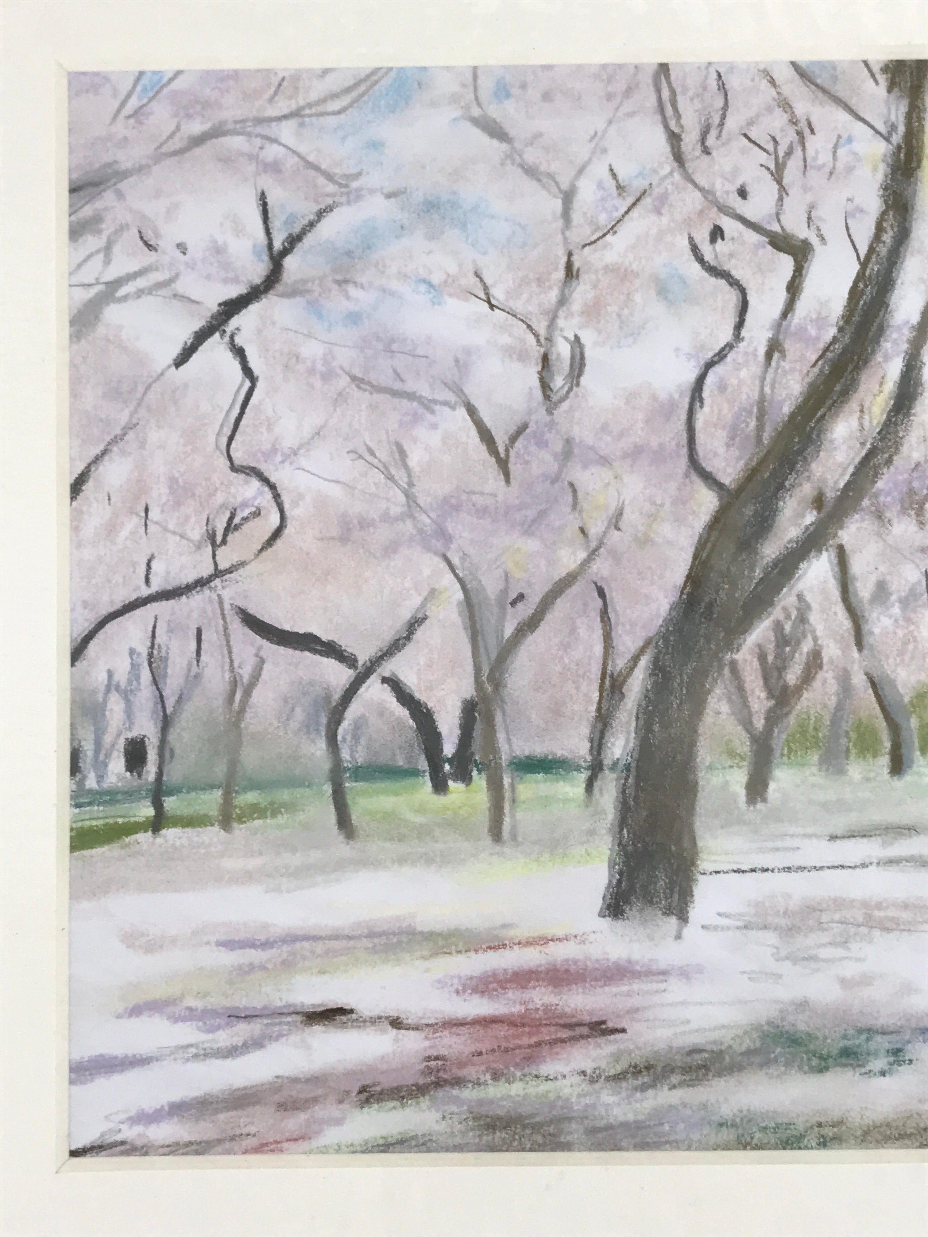 Japanese Cherry Blossom Trees Pastel Drawing Art Signed Yoshihiro Hagino FL341