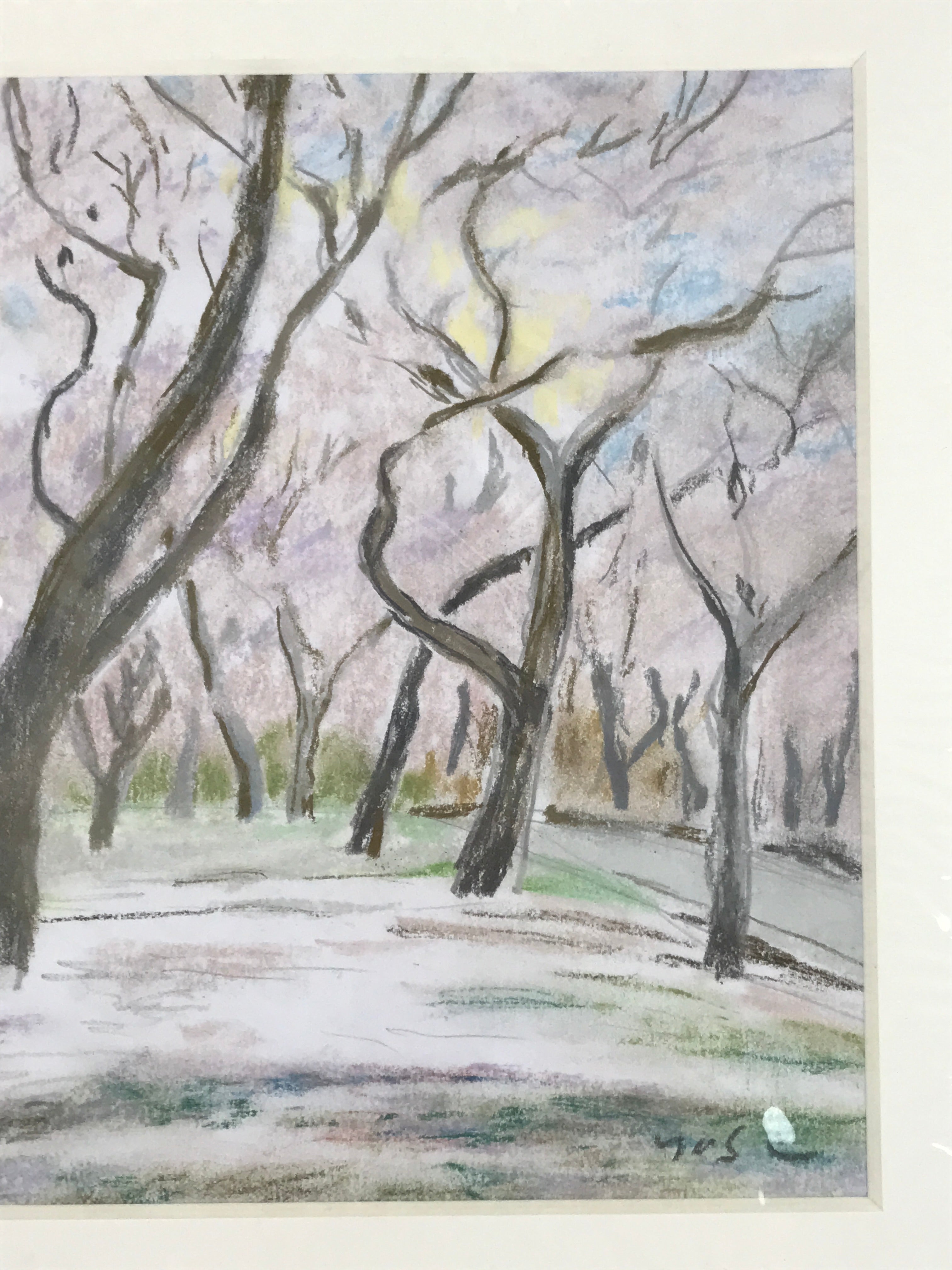 Japanese Cherry Blossom Trees Pastel Drawing Art Signed Yoshihiro Hagino FL341