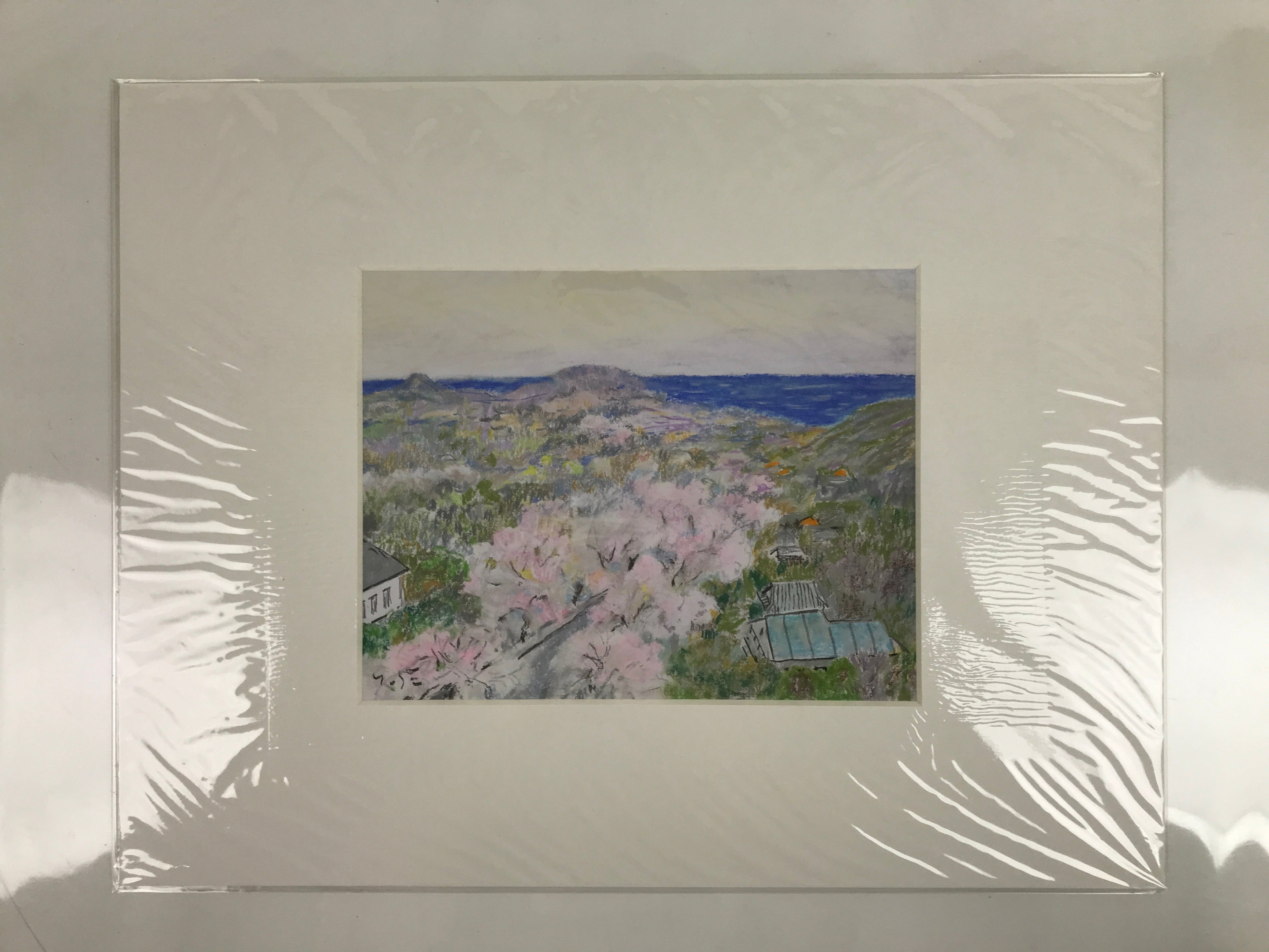 Japanese Cherry Blossom View Pastel Drawing Art Signed Yoshihiro Hagino FL319