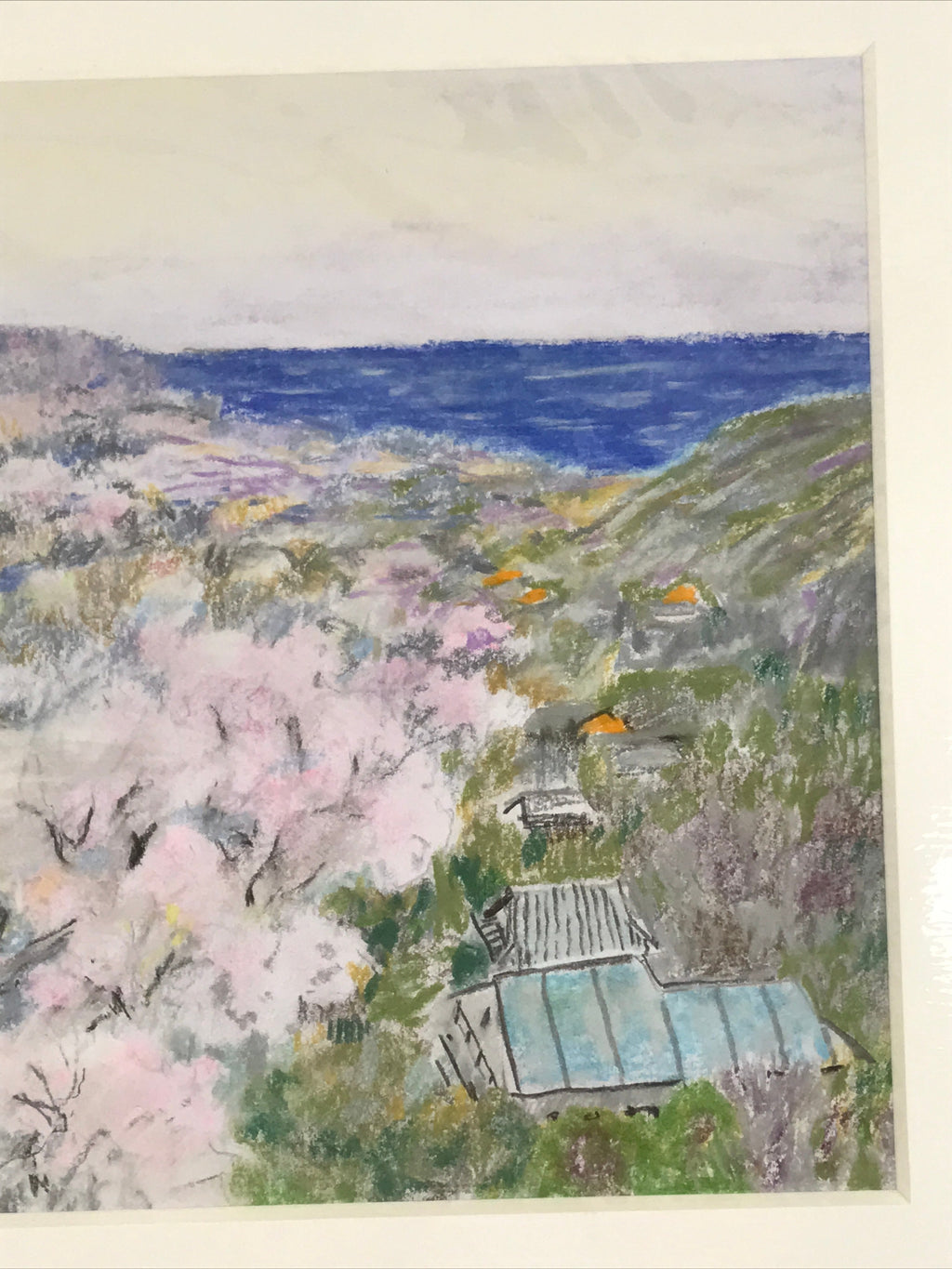 Japanese Cherry Blossom View Pastel Drawing Art Signed Yoshihiro Hagino FL319