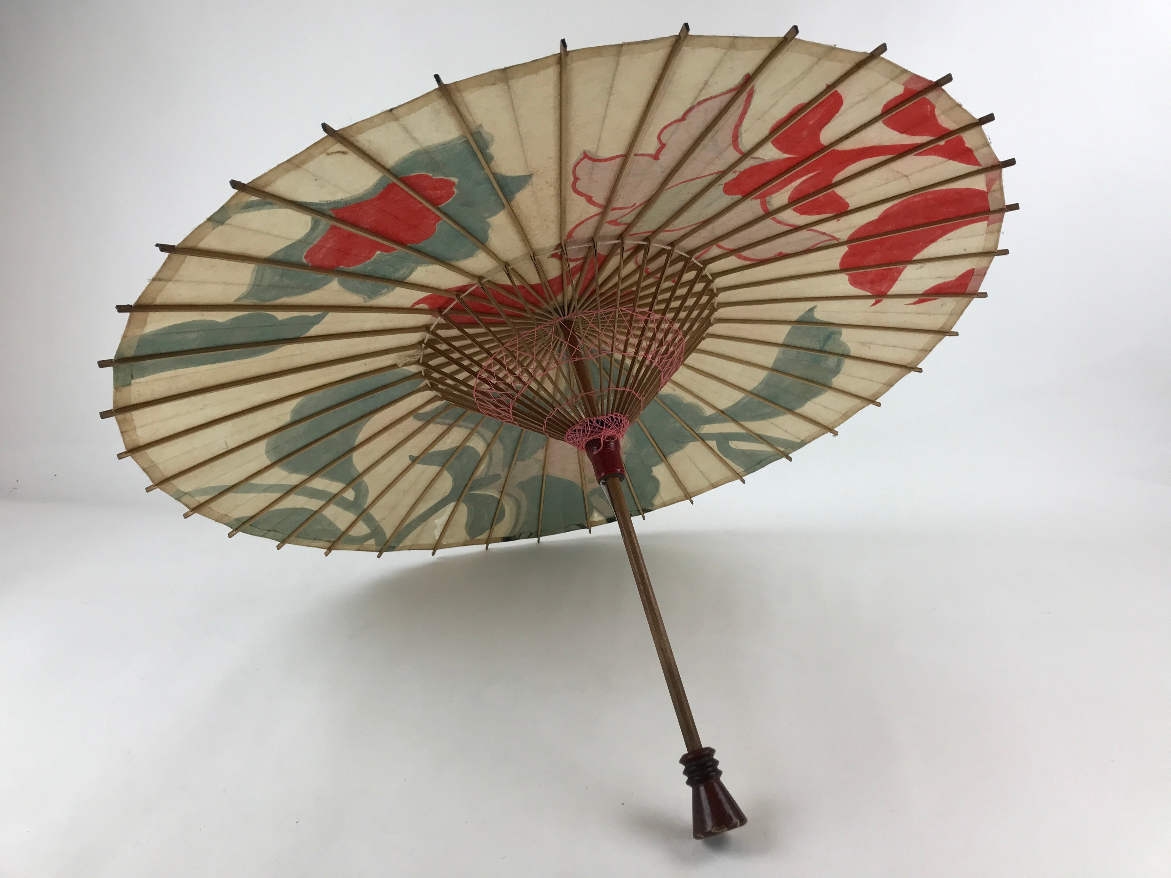 Japanese Childrens Umbrella Parasol Vtg Wagasa Bangasa Paper Blue Flowers JK626