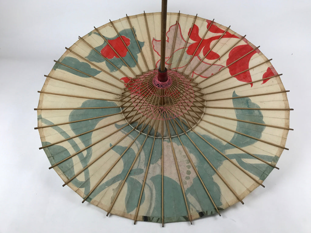 Japanese Childrens Umbrella Parasol Vtg Wagasa Bangasa Paper Blue Flowers JK626