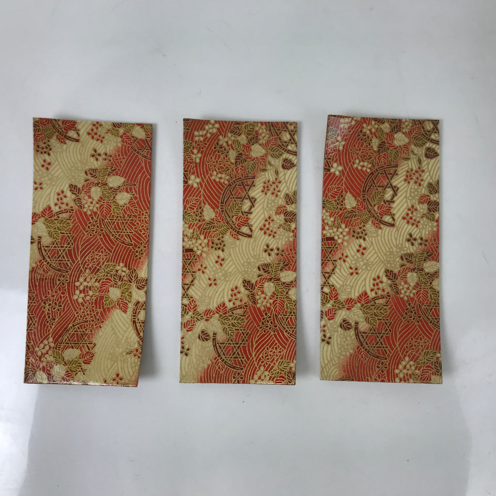Japanese Chiyogami Paper Oshibori-Oki Wet Towel Tray 3pc Holder Red Gold L389