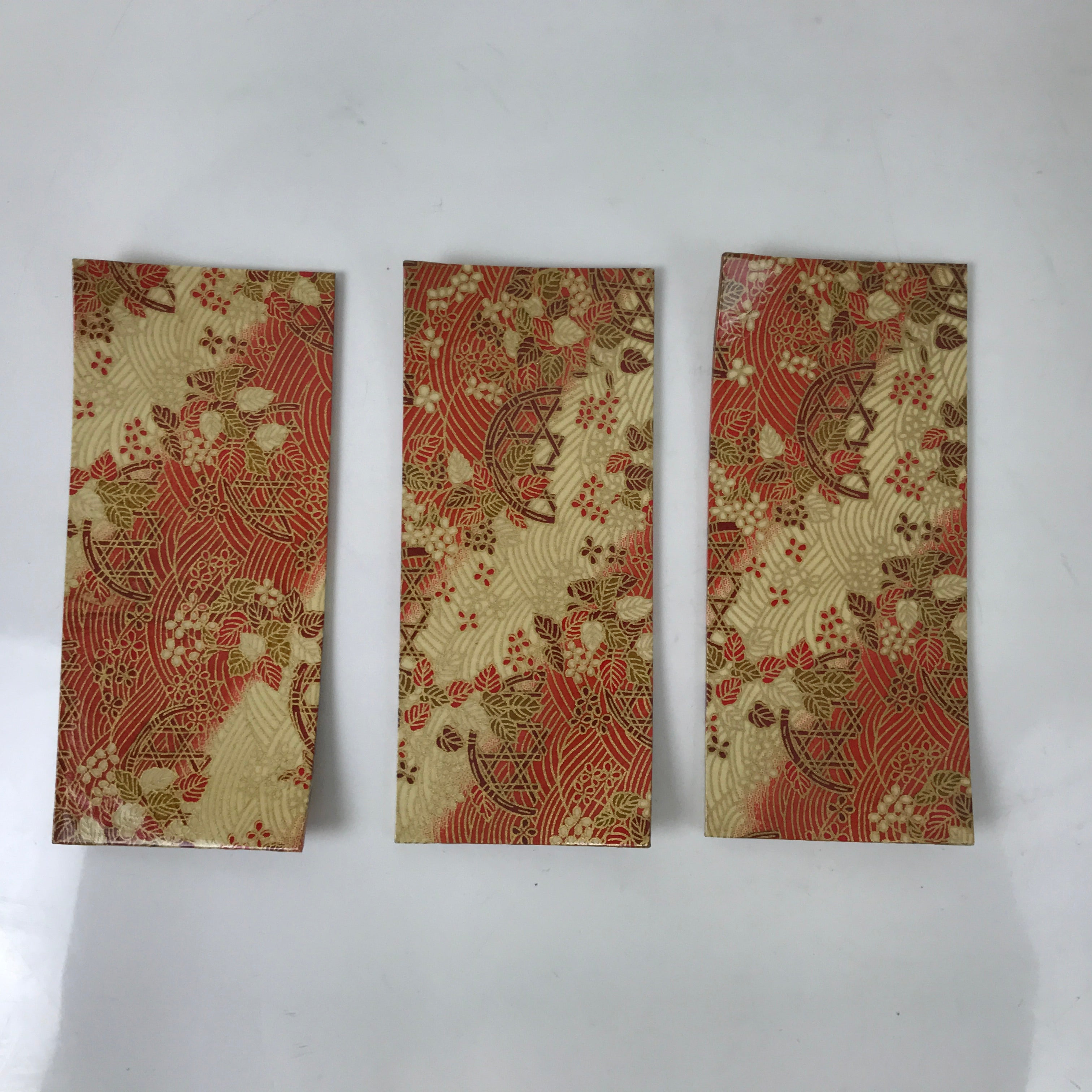 Japanese Chiyogami Paper Oshibori-Oki Wet Towel Tray 3pc Holder Red Gold L389
