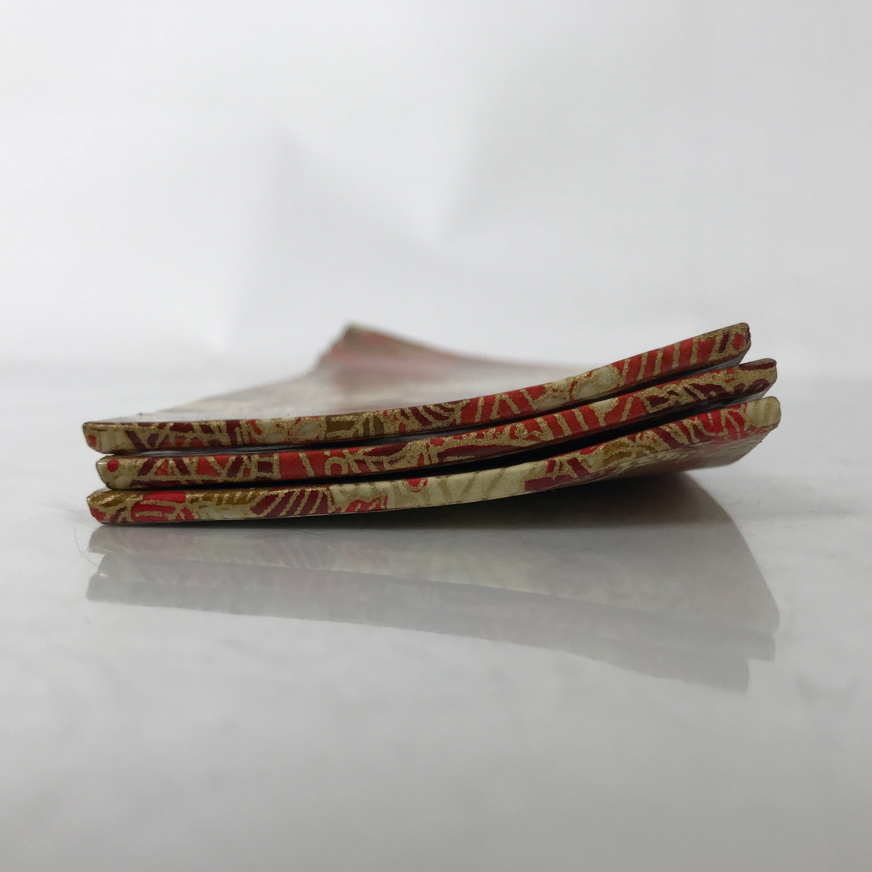 Japanese Chiyogami Paper Oshibori-Oki Wet Towel Tray 3pc Holder Red Gold L389