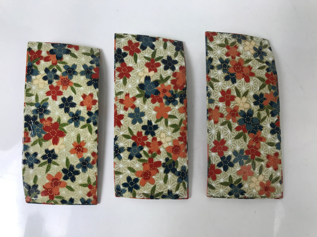 Japanese Chiyogami Paper Oshibori-Oki Wet Towel Tray 3pc Holder Sakura Red L390