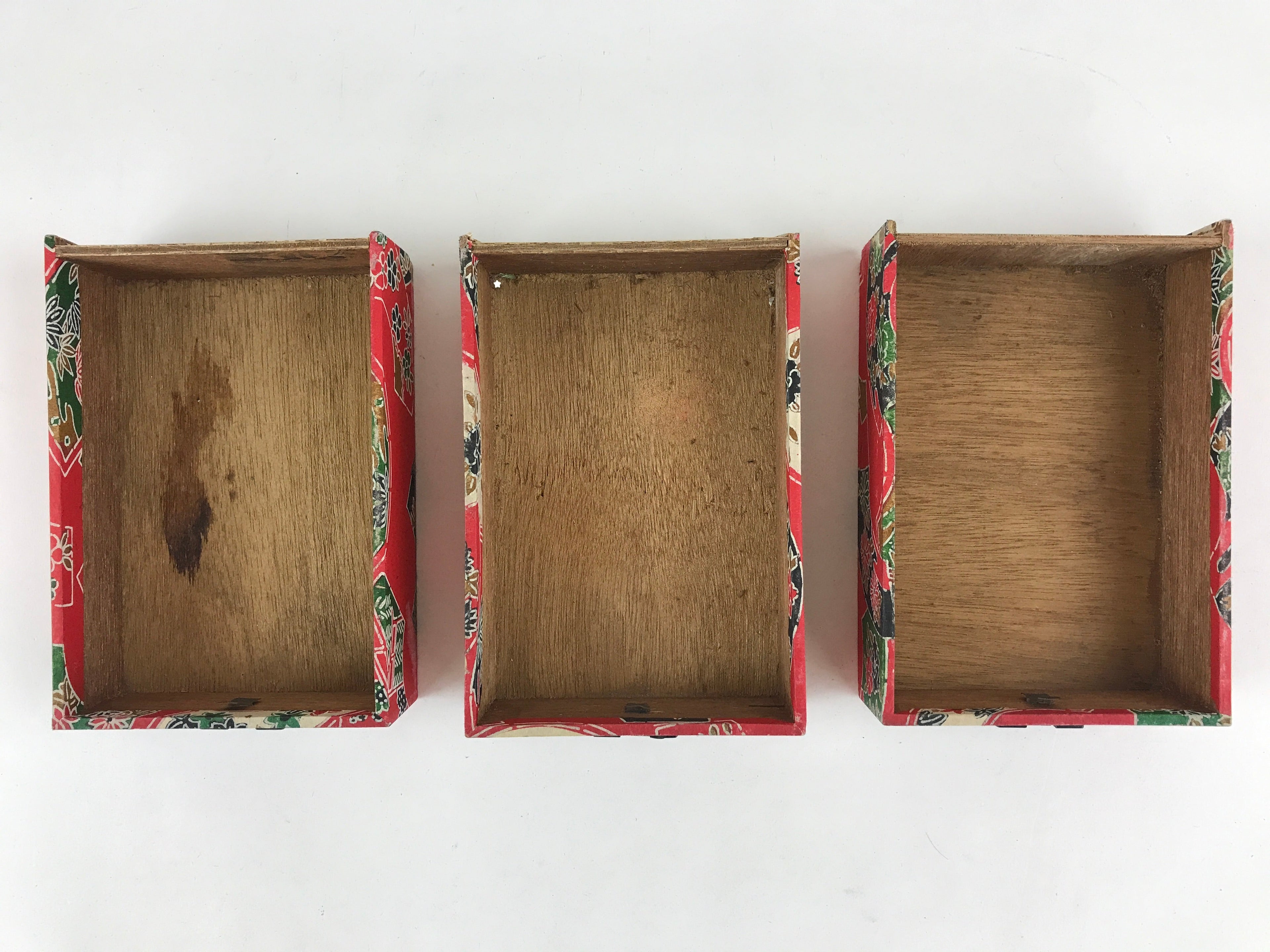 Japanese Chiyogami Paper Sewing Box Vtg Haribako Tansu 3 Drawers Fans T342