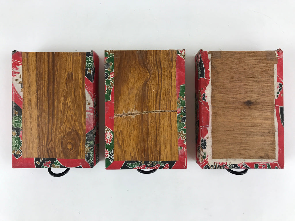 Japanese Chiyogami Paper Sewing Box Vtg Haribako Tansu 3 Drawers Fans T342