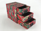 Japanese Chiyogami Paper Sewing Box Vtg Haribako Tansu 3 Drawers Fans T342