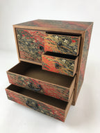 Japanese Chiyogami Paper Sewing Box Vtg Haribako Tansu 4 Drawers Flowers T360