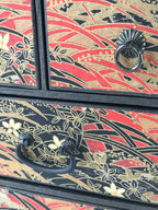 Japanese Chiyogami Paper Sewing Box Vtg Haribako Tansu 5 Drawers Flowers T341