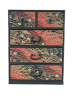 Japanese Chiyogami Paper Sewing Box Vtg Haribako Tansu 5 Drawers Flowers T341