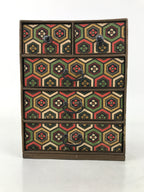 Japanese Chiyogami Paper Tansu Chest Vtg Haribako 5 Drawer Kikkou Hanabishi T403