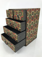 Japanese Chiyogami Paper Tansu Chest Vtg Haribako 5 Drawer Kikkou Hanabishi T403